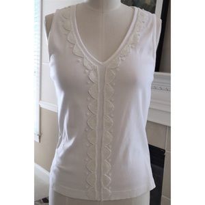 Talbots white cotton beaded tank, Size M petite